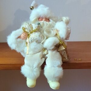 Small White And Gold Shelf Santa